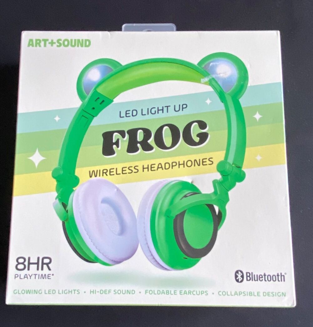 Art+Sound LED Light-Up Frog Bluetooth Headphones Kids Wireless Green